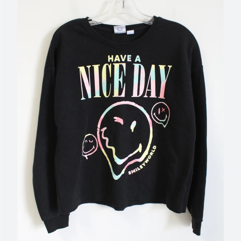 Art Class Girls Smiley World Black Sweatshirt